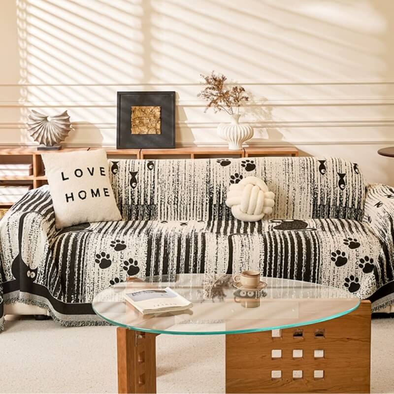 Cartoon Paw Print Chenille Anti-Scratch Throw Sofa Cover Sofa Throws