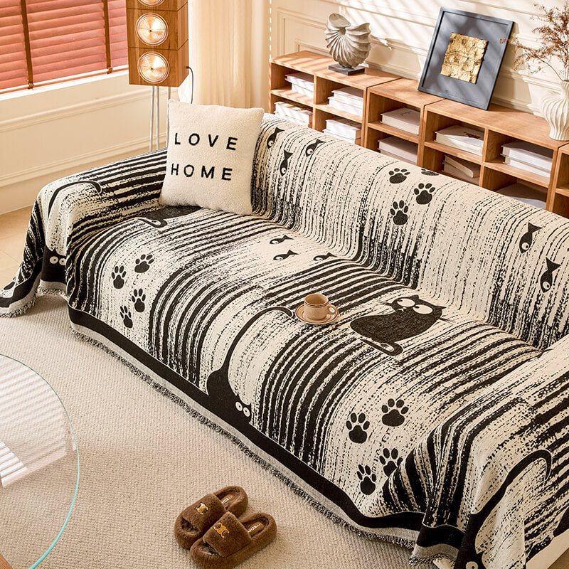 Cartoon Paw Print Chenille Anti-Scratch Throw Sofa Cover Sofa Throws