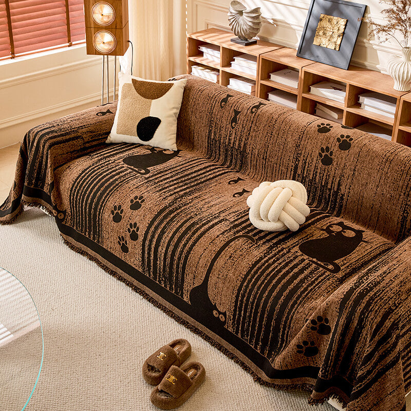 Cartoon Paw Print Chenille Anti-Scratch Throw Sofa Cover Sofa Throws