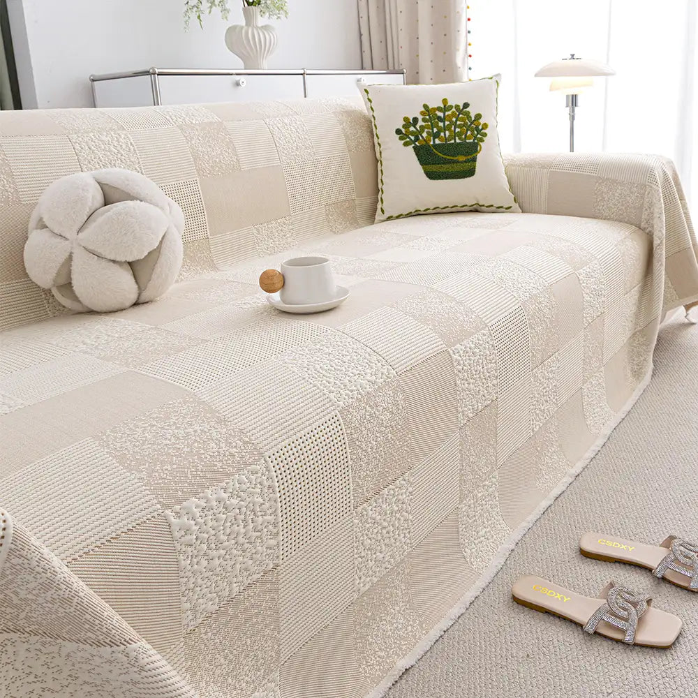 Checkered Skin-Friendly Cooling Ice Silk Sofa Decor Protective Couch Cover