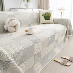 Checkered Skin-Friendly Cooling Ice Silk Sofa Decor Protective Couch Cover