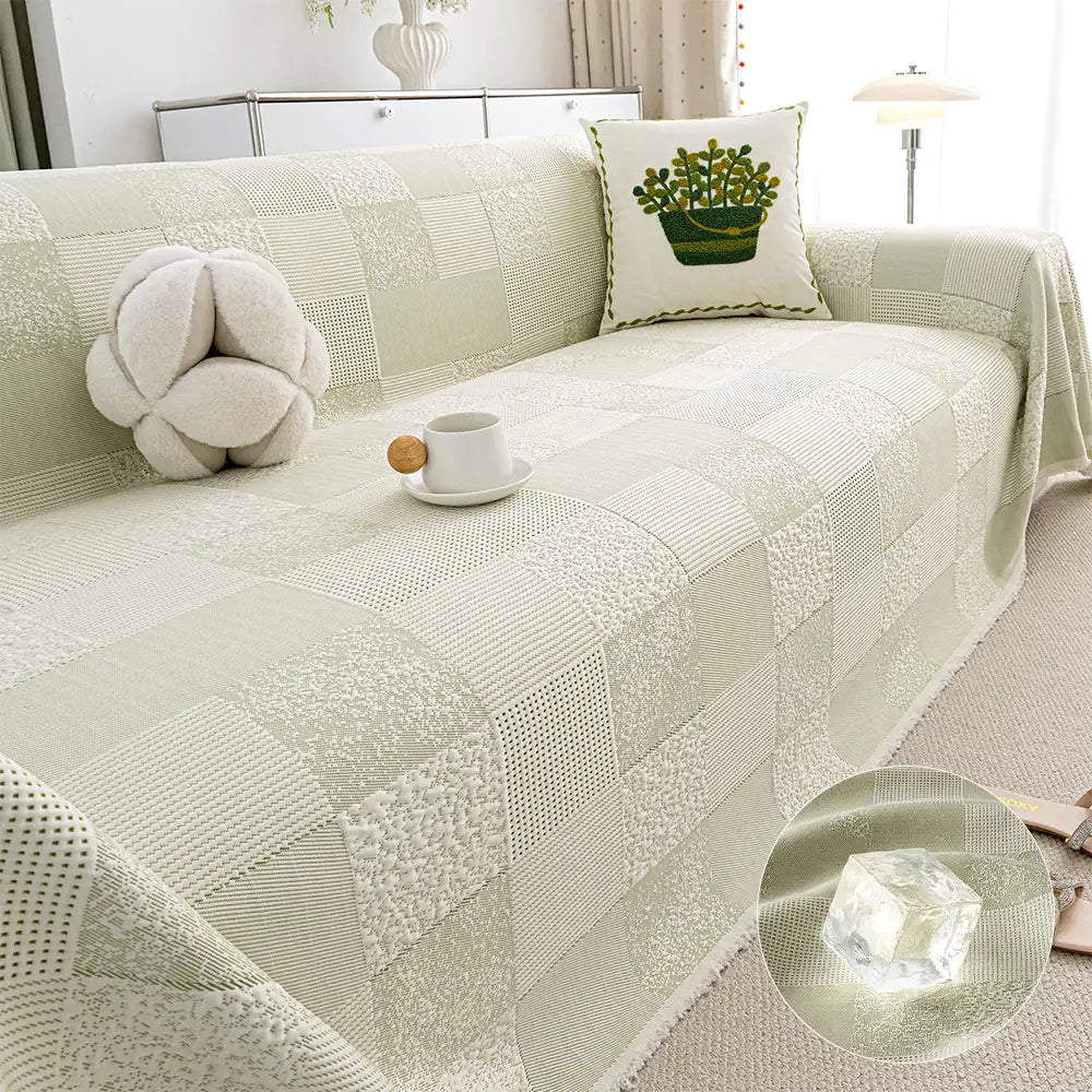 Checkered Skin-Friendly Cooling Ice Silk Sofa Decor Protective Couch Cover