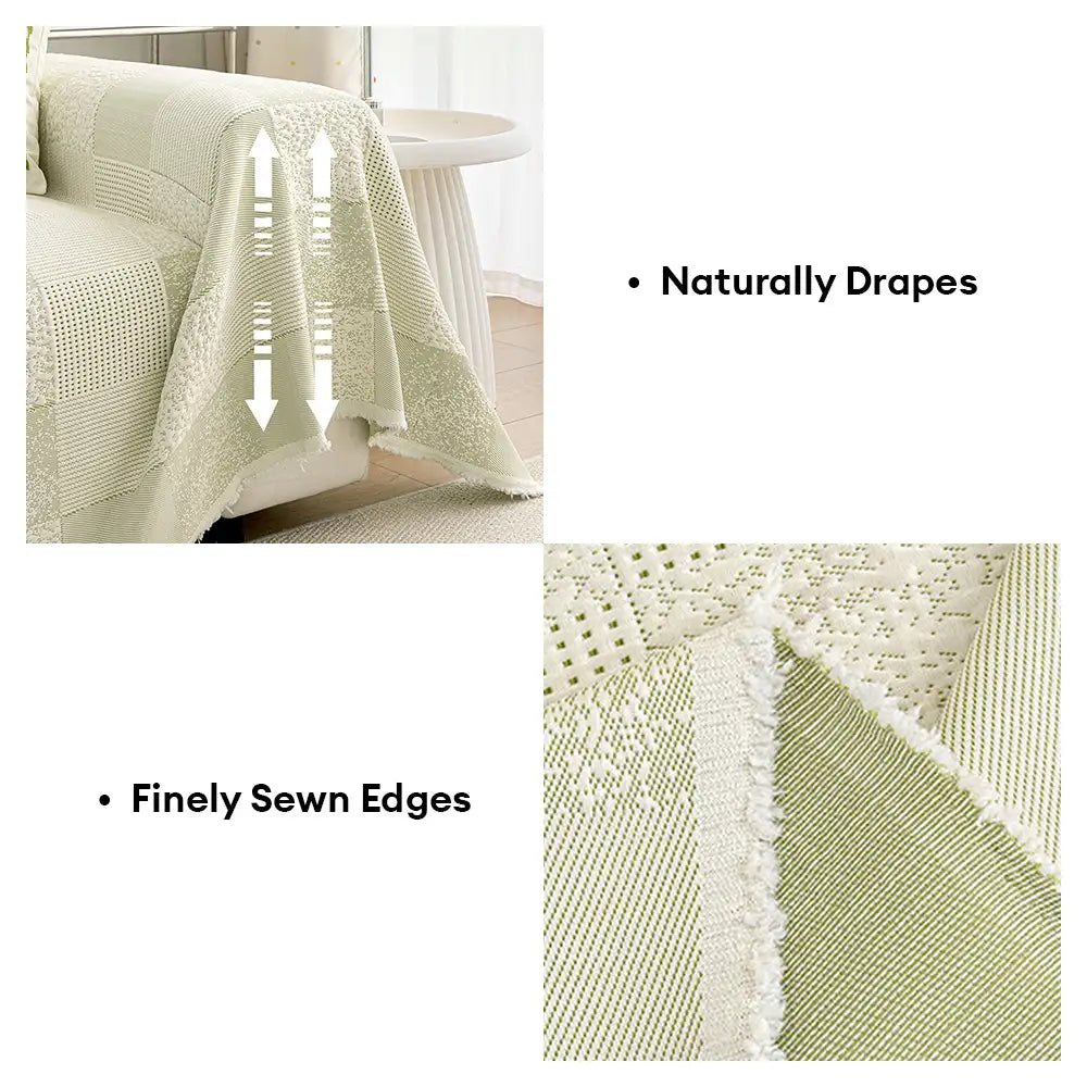 Checkered Skin-Friendly Cooling Ice Silk Sofa Decor Protective Couch Cover
