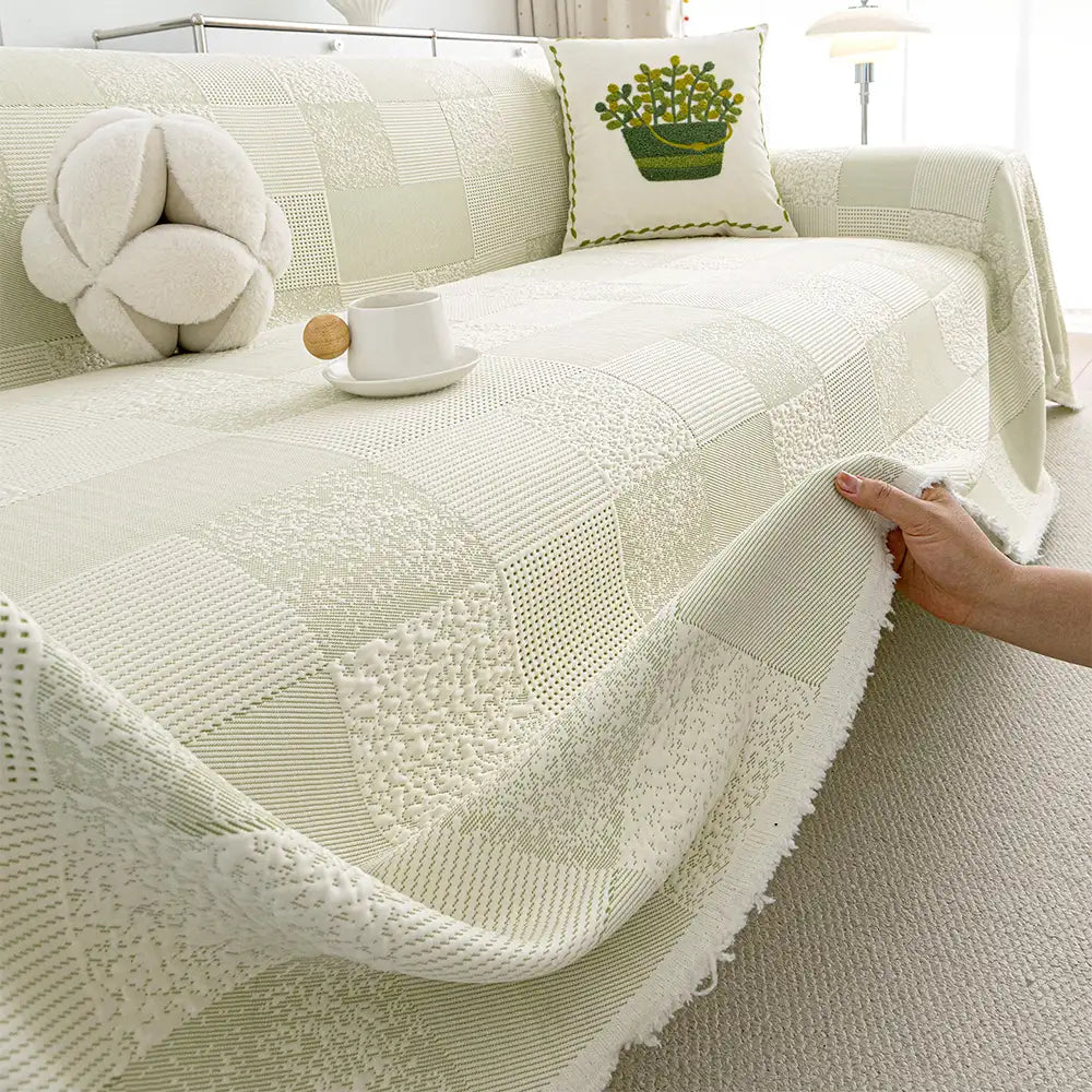 Checkered Skin-Friendly Cooling Ice Silk Sofa Decor Protective Couch Cover
