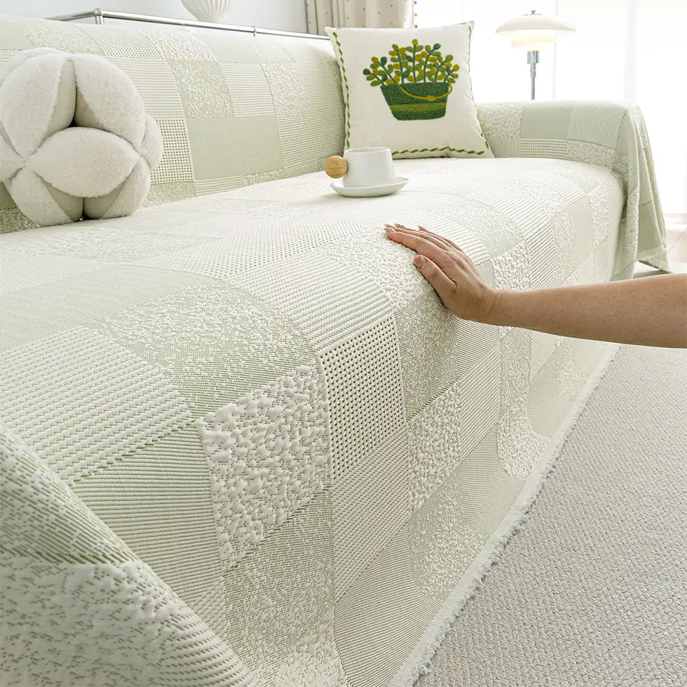 Checkered Skin-Friendly Cooling Ice Silk Sofa Decor Protective Couch Cover