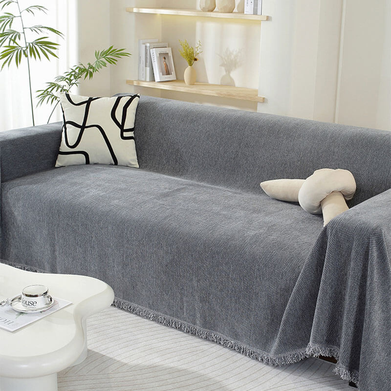 Chenille Blanket Herringbone Tassel Sofa Cover Sofa Throw Blanket Armchair Cover