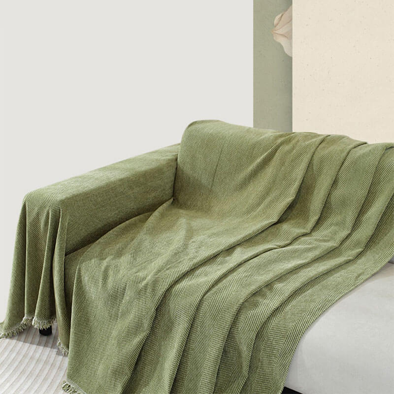Chenille Blanket Herringbone Tassel Sofa Cover Sofa Throw Blanket Armchair Cover