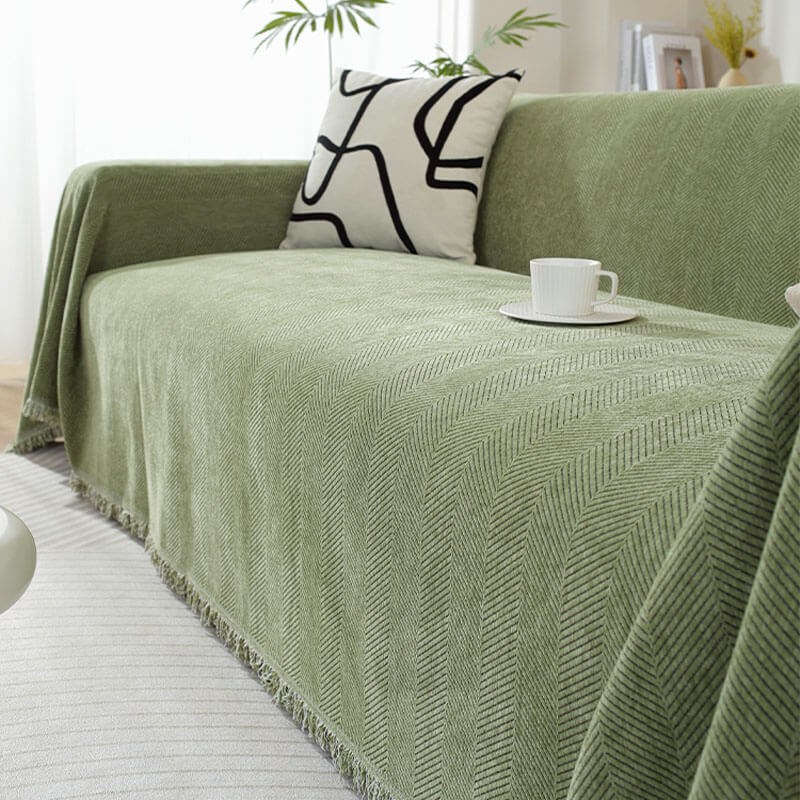 Chenille Blanket Herringbone Tassel Corner Sofa Cover Sofa Throw Blanket