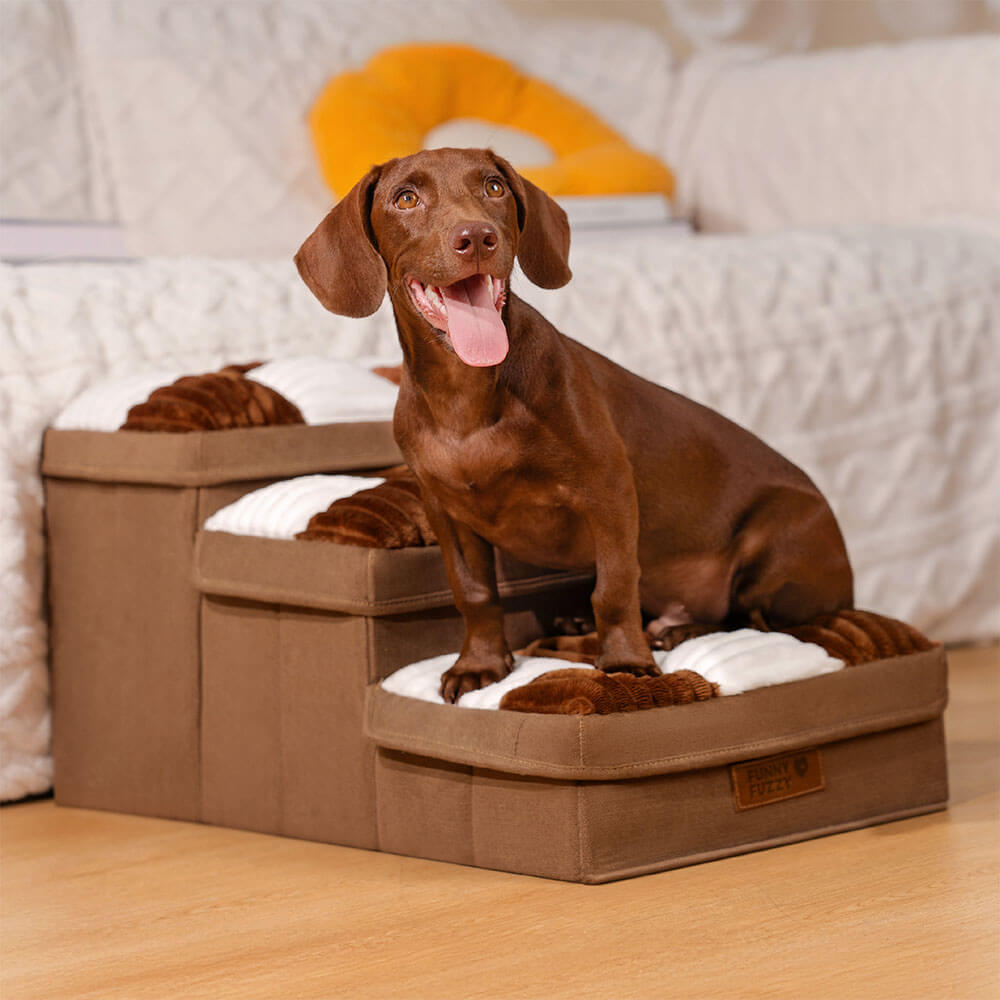 Chessboard Plaid Handcrafted Dog Steps with Storage - Multifunctional and Foldable
