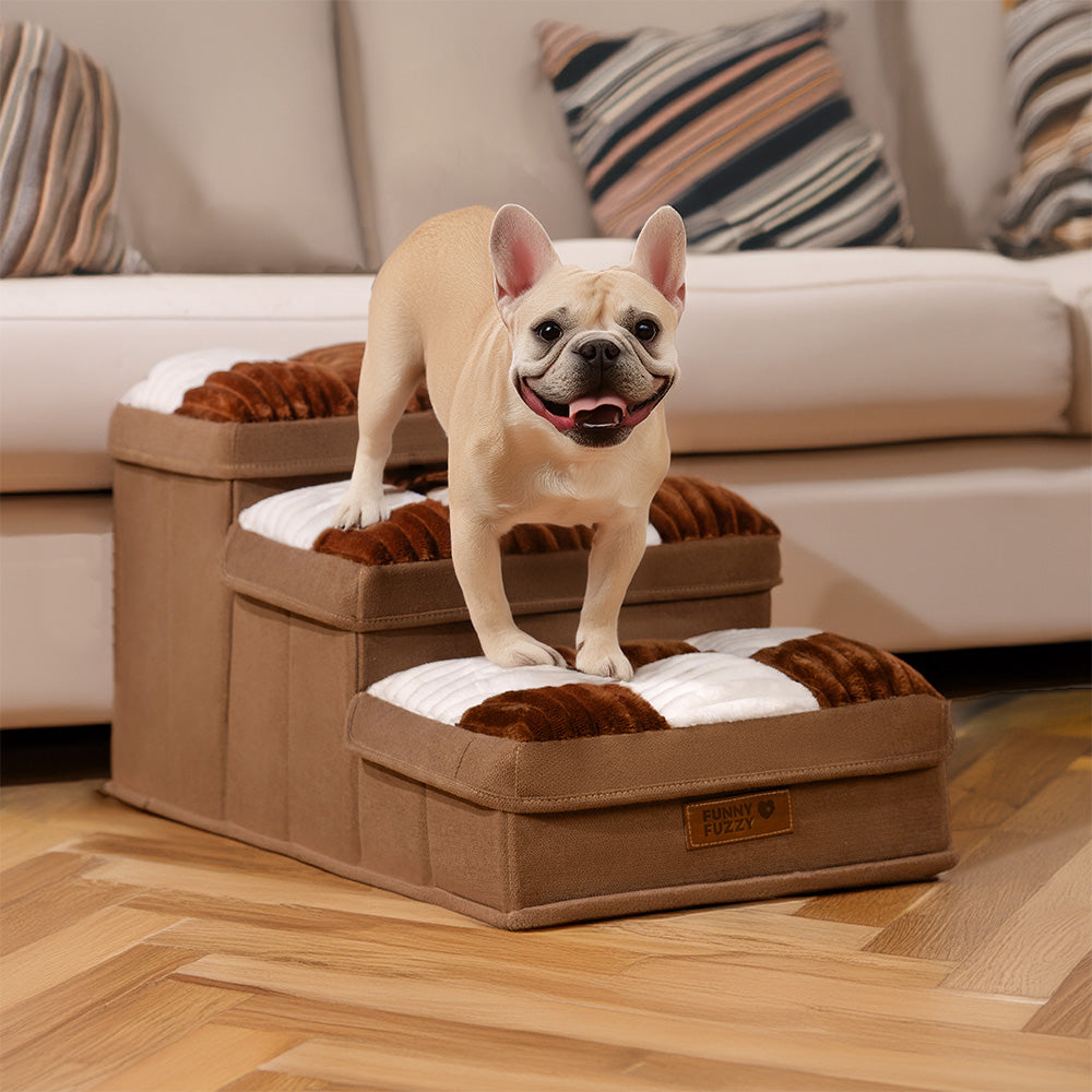 Chessboard Plaid Handcrafted Dog Steps with Storage - Multifunctional and Foldable