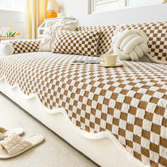 Classic Chequerboard Plush Comfortable Scratch-Resistant Non-Slip Sofa Cover