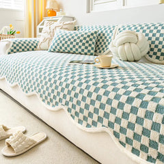 Classic Chequerboard Plush Comfortable Scratch-Resistant Non-Slip Sofa Cover