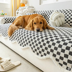 Classic Chequerboard Plush Comfortable Scratch-Resistant Non-Slip Sofa Cover