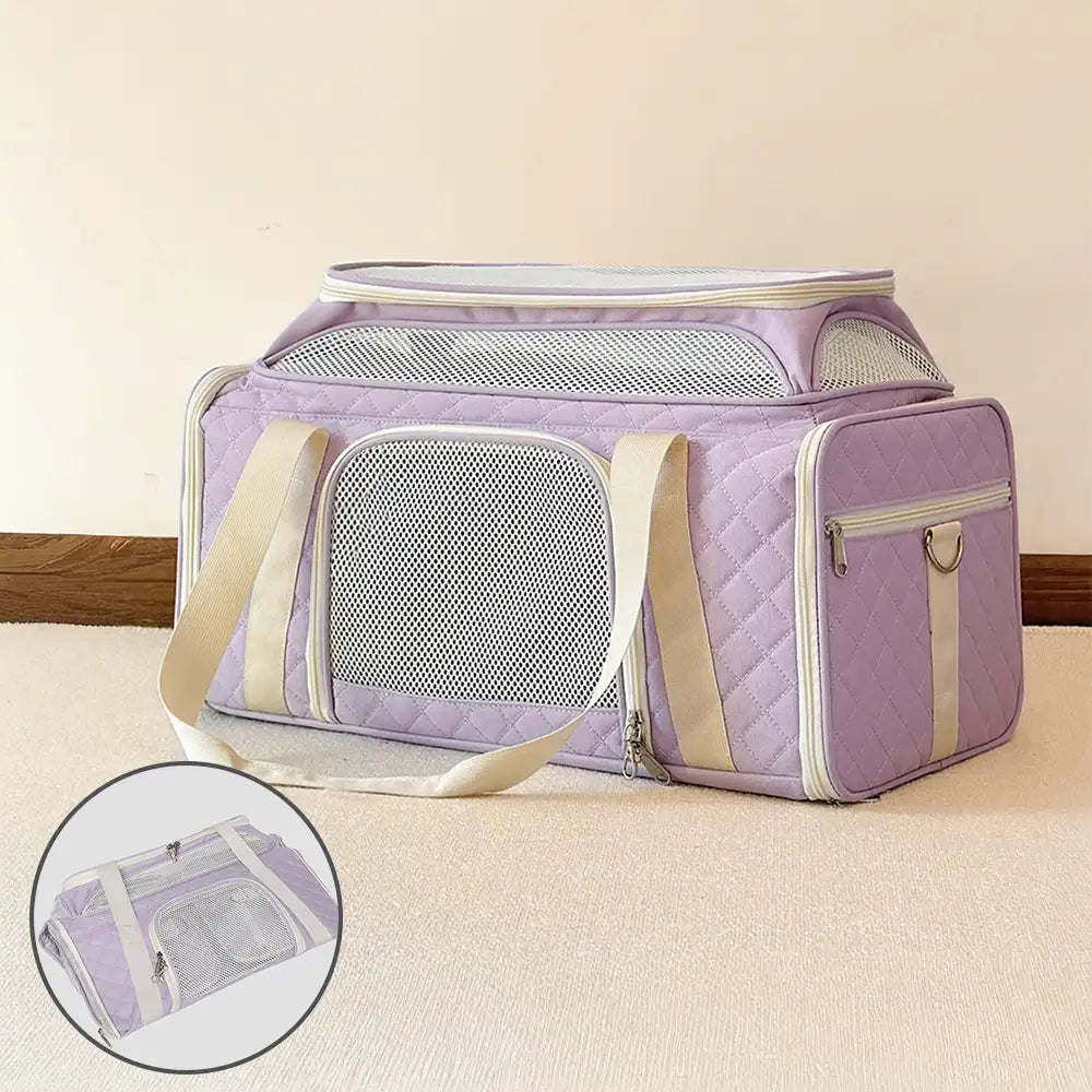 Classic Diamond Pattern Portable Large-Capacity Expandable Pet Carrier Bag Cat Carrier Dog Carrier