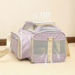 Classic Diamond Pattern Portable Large-Capacity Expandable Pet Carrier Bag Cat Carrier Dog Carrier