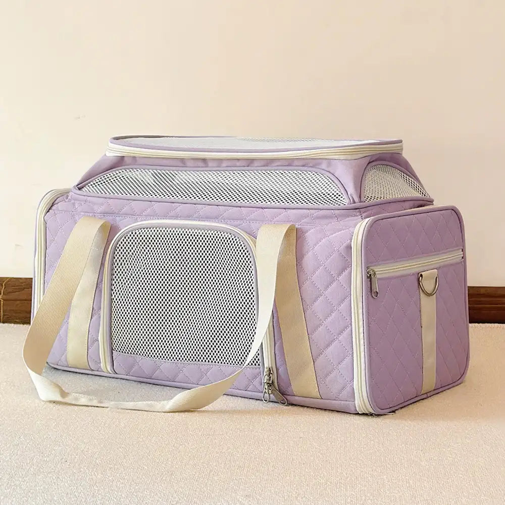 Classic Diamond Pattern Portable Large-Capacity Expandable Pet Carrier Bag Cat Carrier Dog Carrier