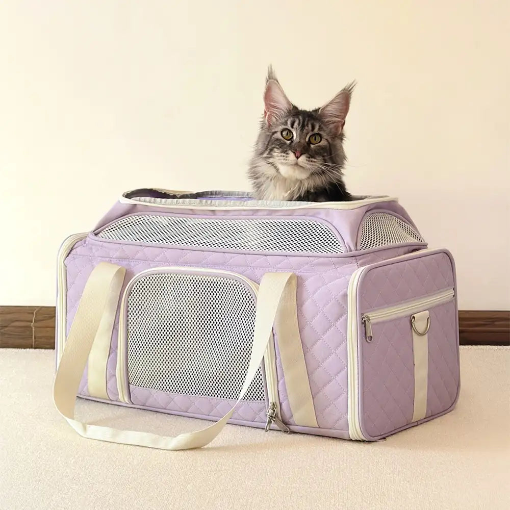 Classic Diamond Pattern Portable Large-Capacity Expandable Pet Carrier Bag Cat Carrier Dog Carrier