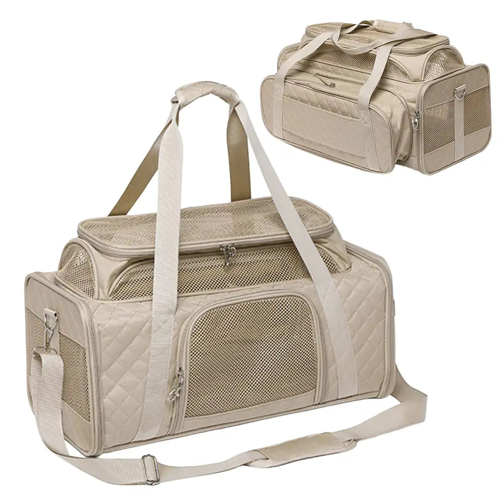 Classic Diamond Pattern Portable Large-Capacity Expandable Pet Carrier Bag Cat Carrier Dog Carrier
