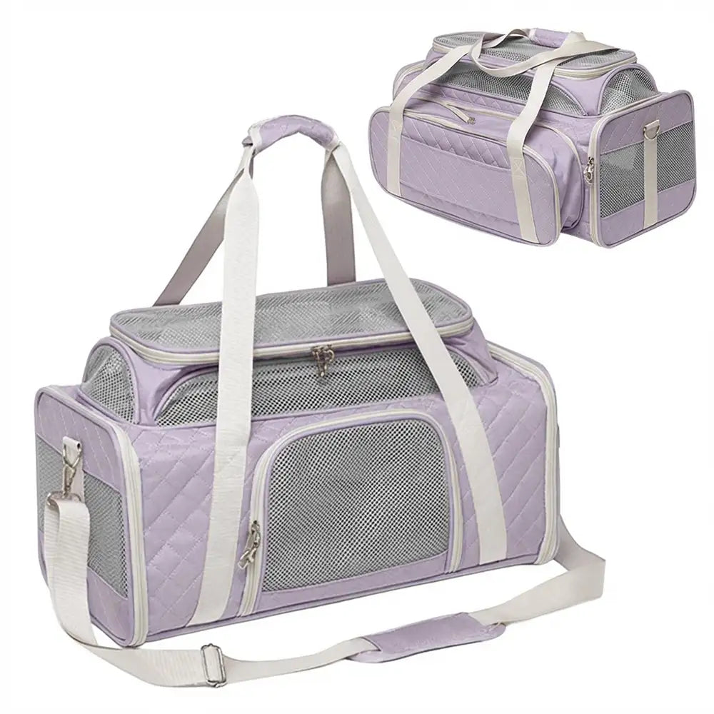 Classic Diamond Pattern Portable Large-Capacity Expandable Pet Carrier Bag Cat Carrier Dog Carrier