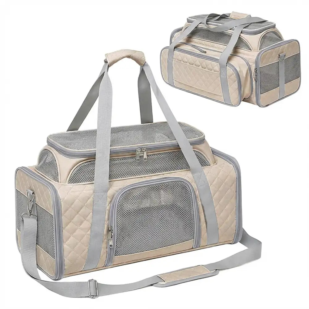 Classic Diamond Pattern Portable Large-Capacity Expandable Pet Carrier Bag Cat Carrier Dog Carrier