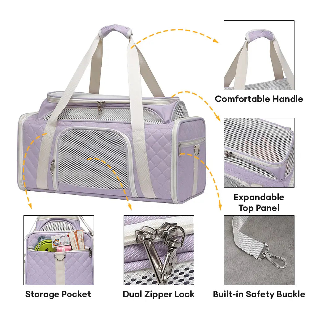Classic Diamond Pattern Portable Large-Capacity Expandable Pet Carrier Bag Cat Carrier Dog Carrier