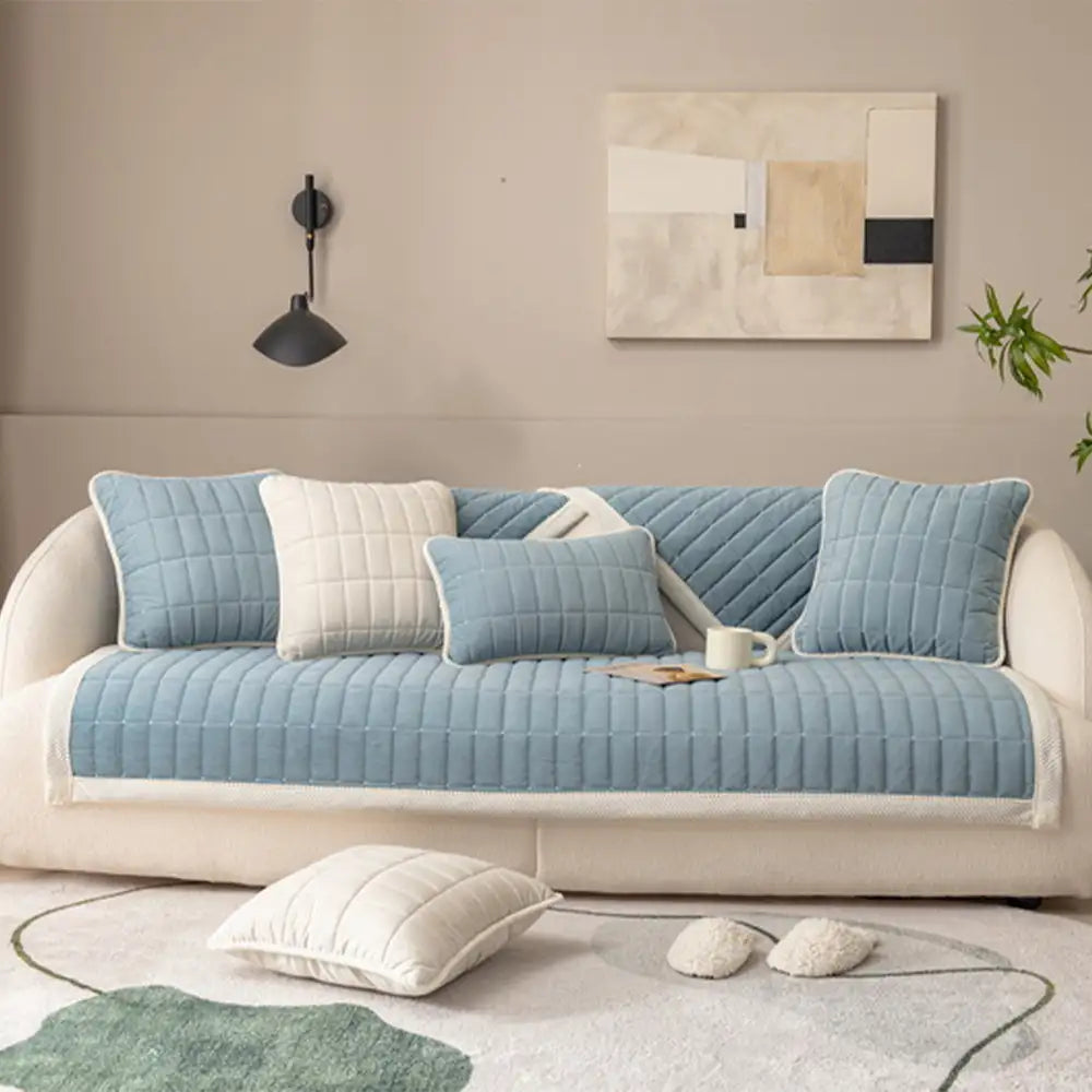 Classic Quilted Plaid Pet-Friendly Sofa Protection Washable Corner Couch Cover - Plaid