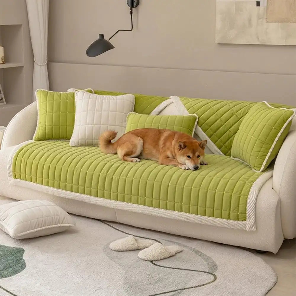 Classic Quilted Plaid Pet-Friendly Sofa Protection Washable Corner Couch Cover - Plaid