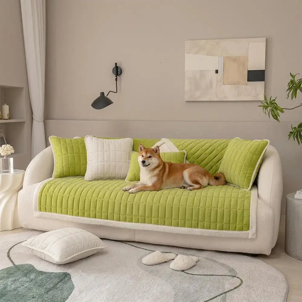 Classic Quilted Plaid Pet-Friendly Sofa Protection Washable Corner Couch Cover - Plaid