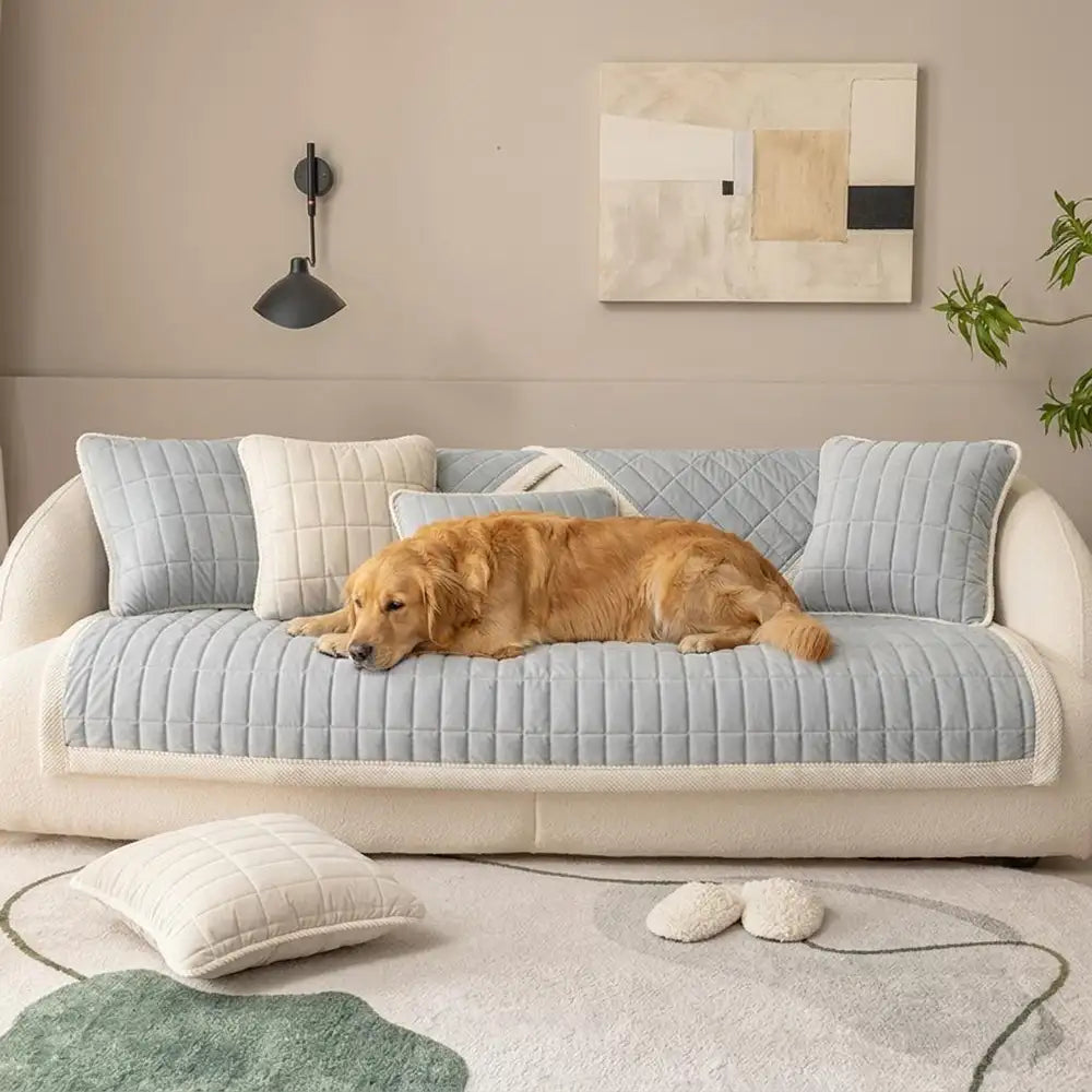 Classic Quilted Plaid Pet-Friendly Sofa Protection Washable Corner Couch Cover - Plaid