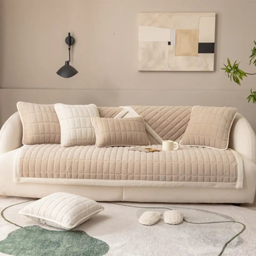Classic Quilted Plaid Pet-Friendly Sofa Protection Washable Corner Couch Cover - Plaid