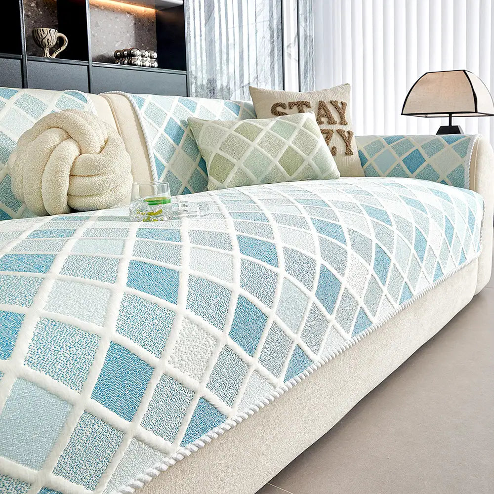 Cooling Ice Silk Heat-Absorbing Washable Non-Slip Couch Cover - Diamond