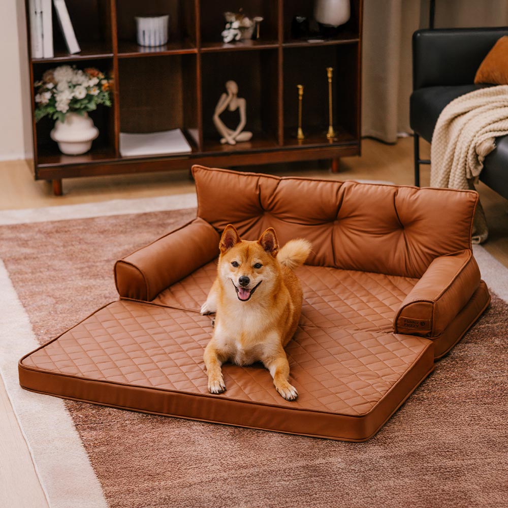 Luxe Faux Leather Foldable Orthopedic Outdoor Large Dog Bed