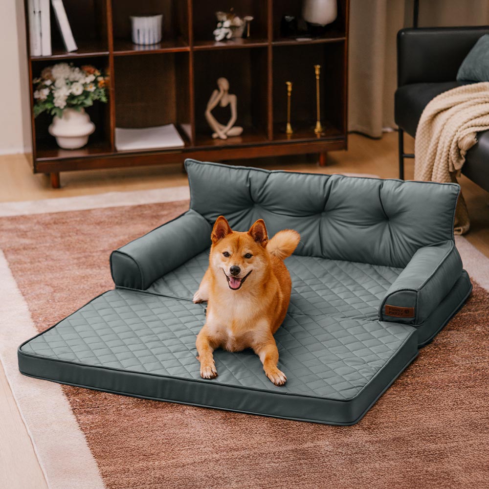 Luxe Faux Leather Foldable Orthopedic Outdoor Large Dog Bed
