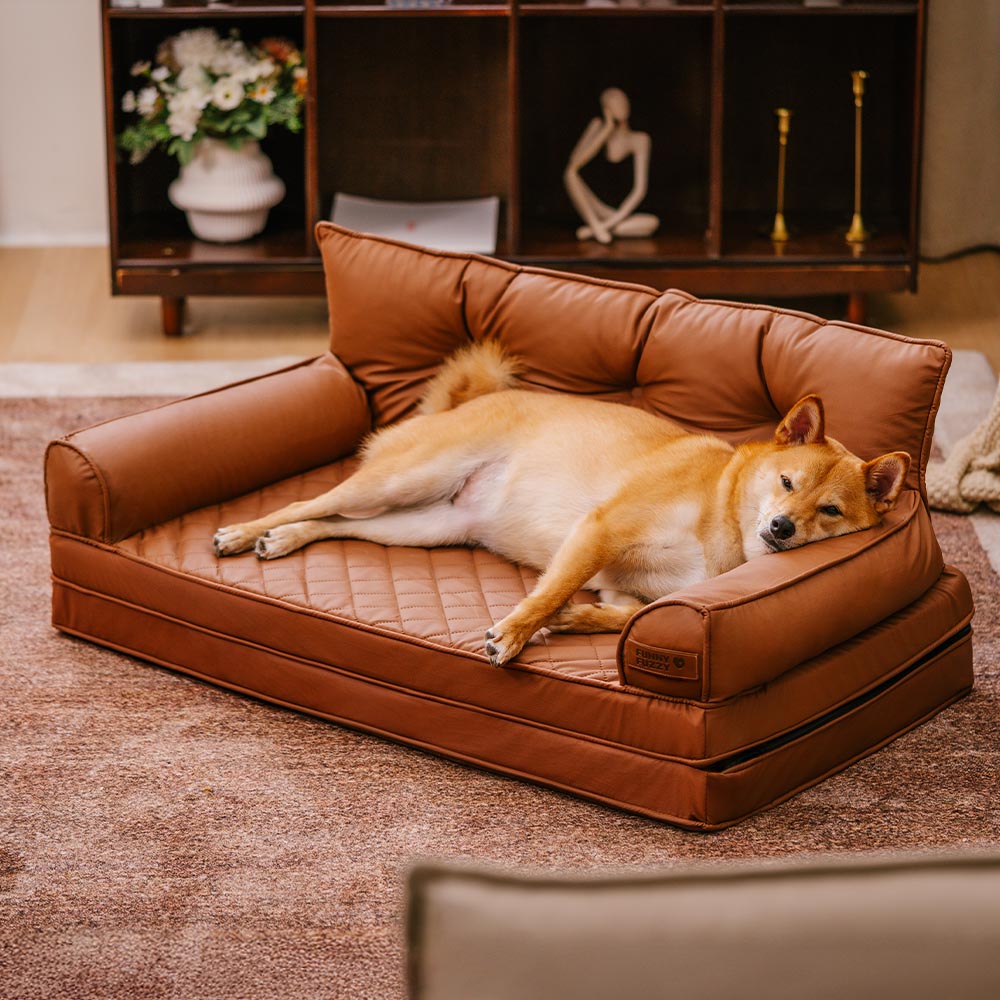 Luxe Faux Leather Foldable Orthopedic Outdoor Large Dog Bed