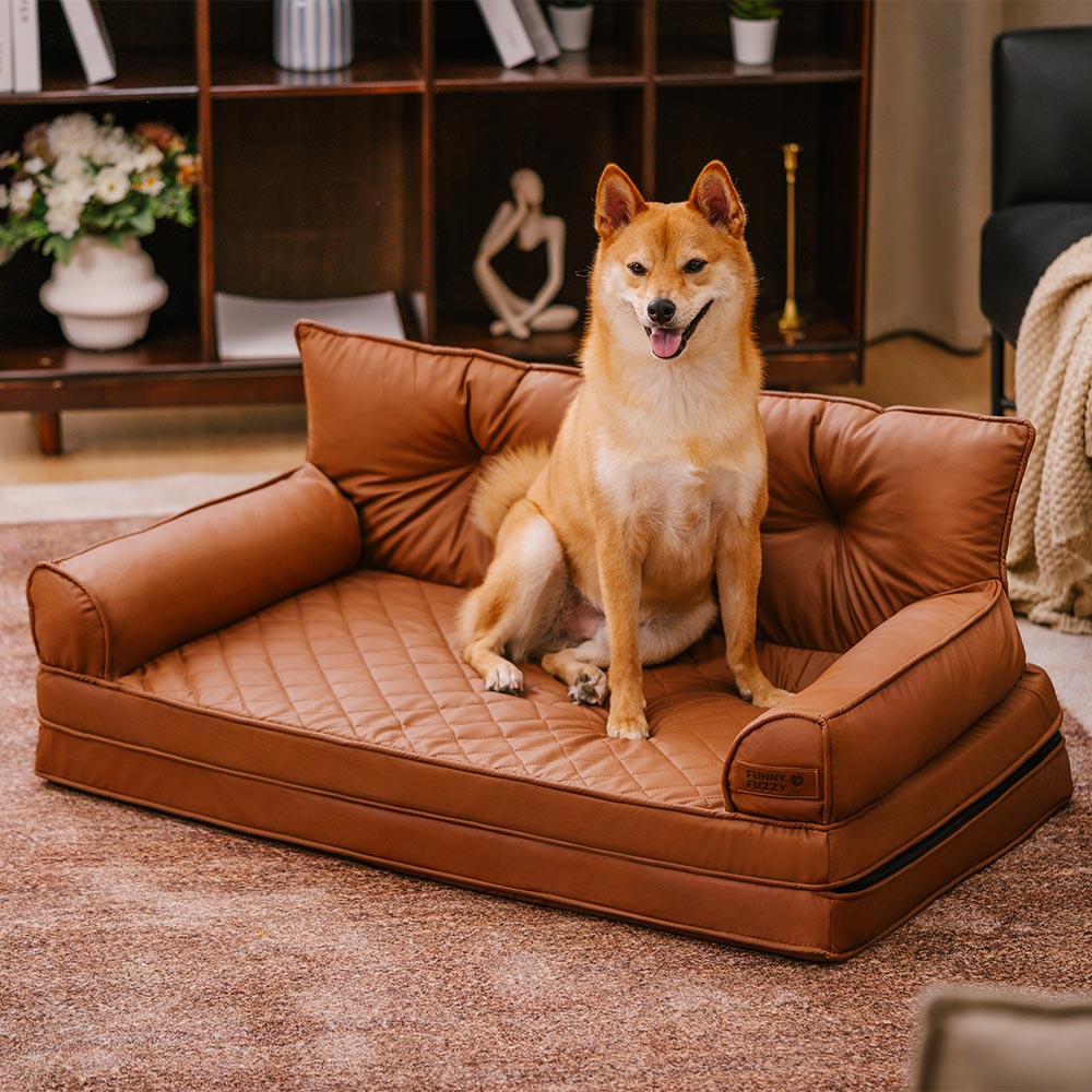 Luxe Faux Leather Foldable Orthopedic Outdoor Large Dog Bed