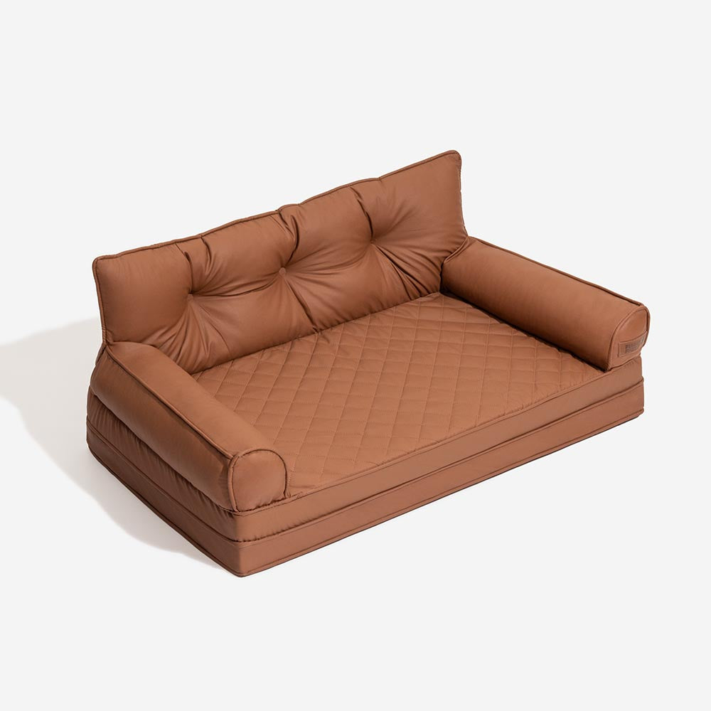 Luxe Faux Leather Foldable Orthopedic Outdoor Large Dog Bed