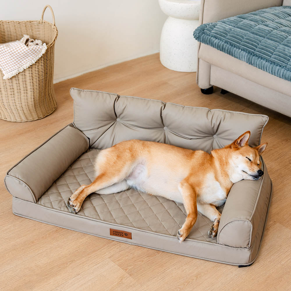 Luxe Faux Leather Foldable Orthopedic Outdoor Large Dog Bed