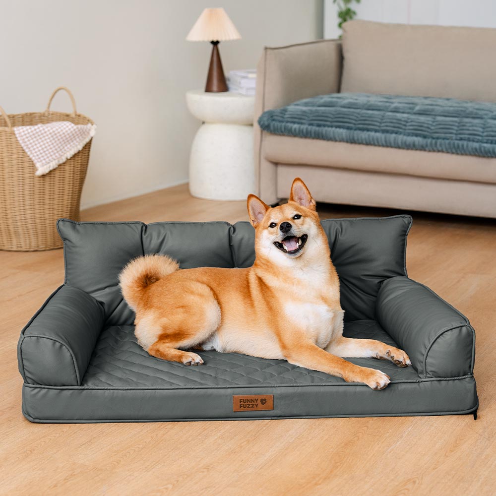 Luxe Faux Leather Foldable Orthopedic Outdoor Large Dog Bed