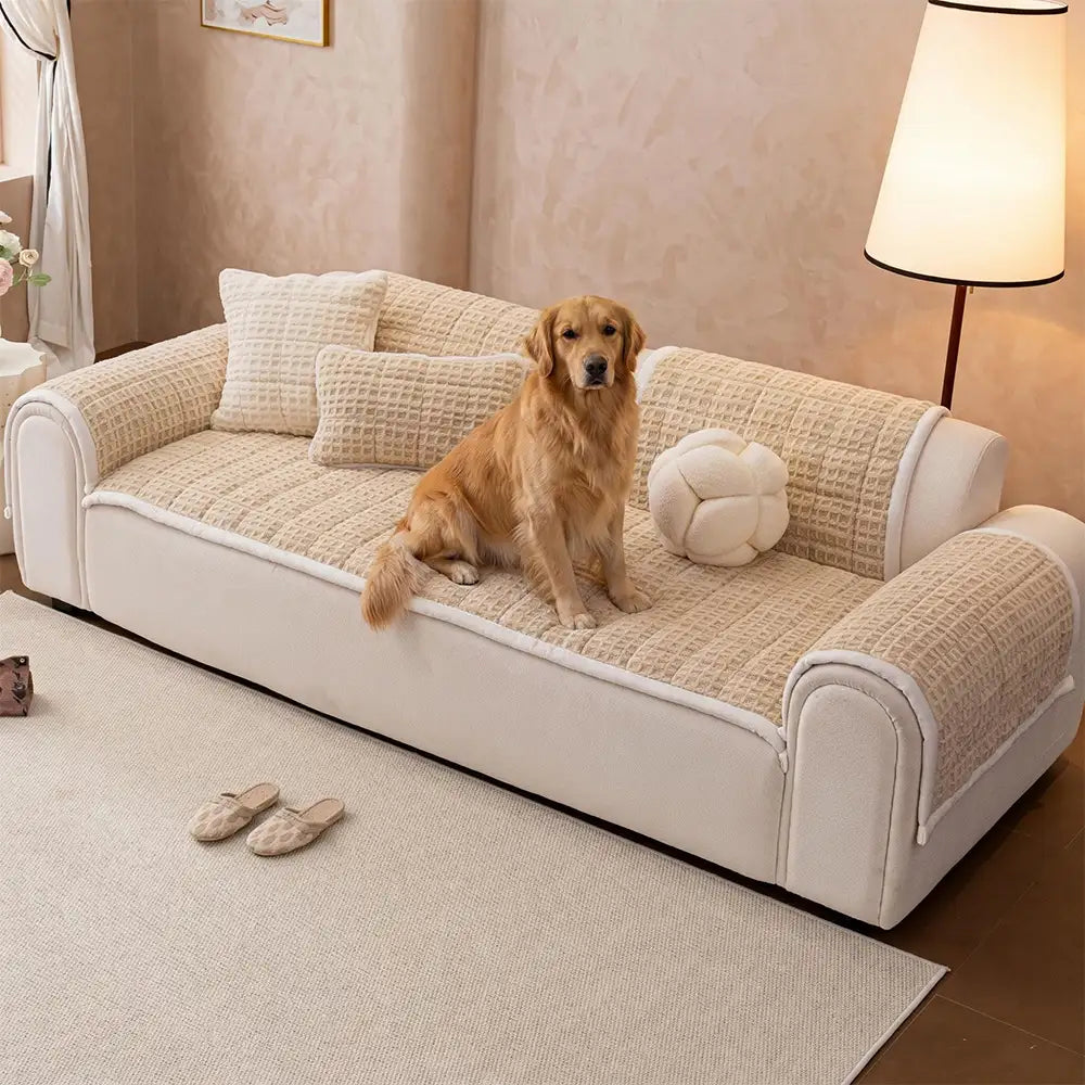 Cotton Fleece Pet-Friendly Comfortable Non-Slip Couch Cover - Waffle