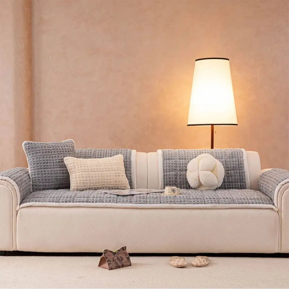 Cotton Fleece Pet-Friendly Comfortable Non-Slip Couch Cover - Waffle