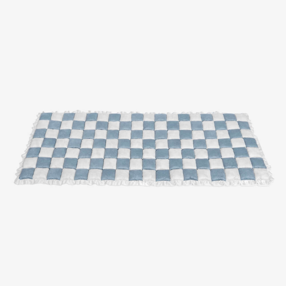 Cream-colored Large Plaid Square Fuzzy Pet Dog Mat Bed Corner Couch Cover