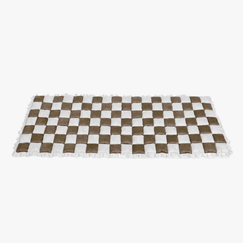 Cream-colored Large Plaid Square Fuzzy Pet Dog Mat Bed Corner Couch Cover