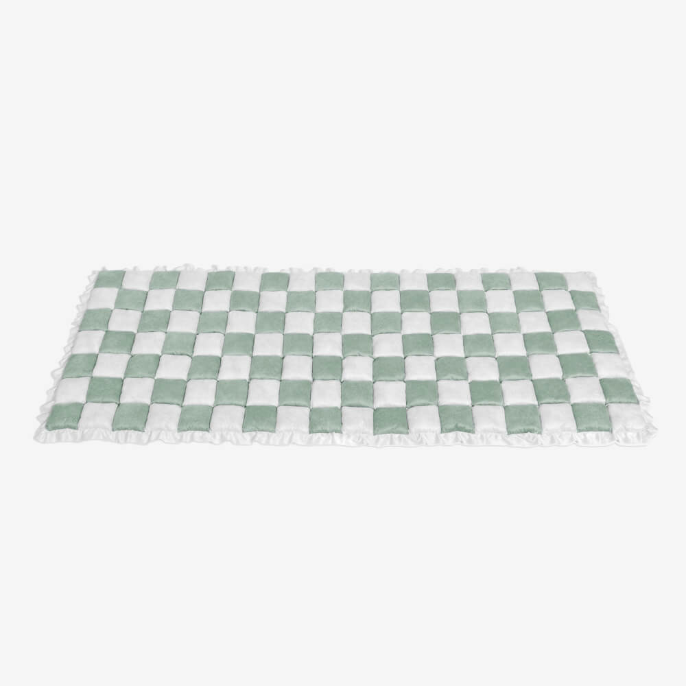 Cream-colored Large Plaid Square Fuzzy Pet Dog Mat Bed Corner Couch Cover