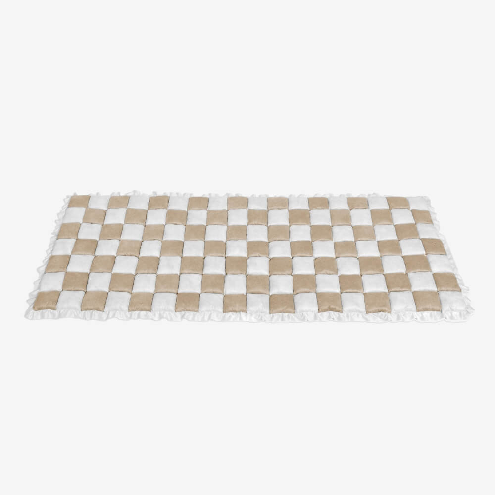 Cream-colored Large Plaid Square Fuzzy Pet Dog Mat Bed Corner Couch Cover