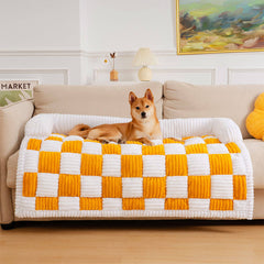 Cream Square Plaid Cosy Dog Mat Furniture Protector Cover