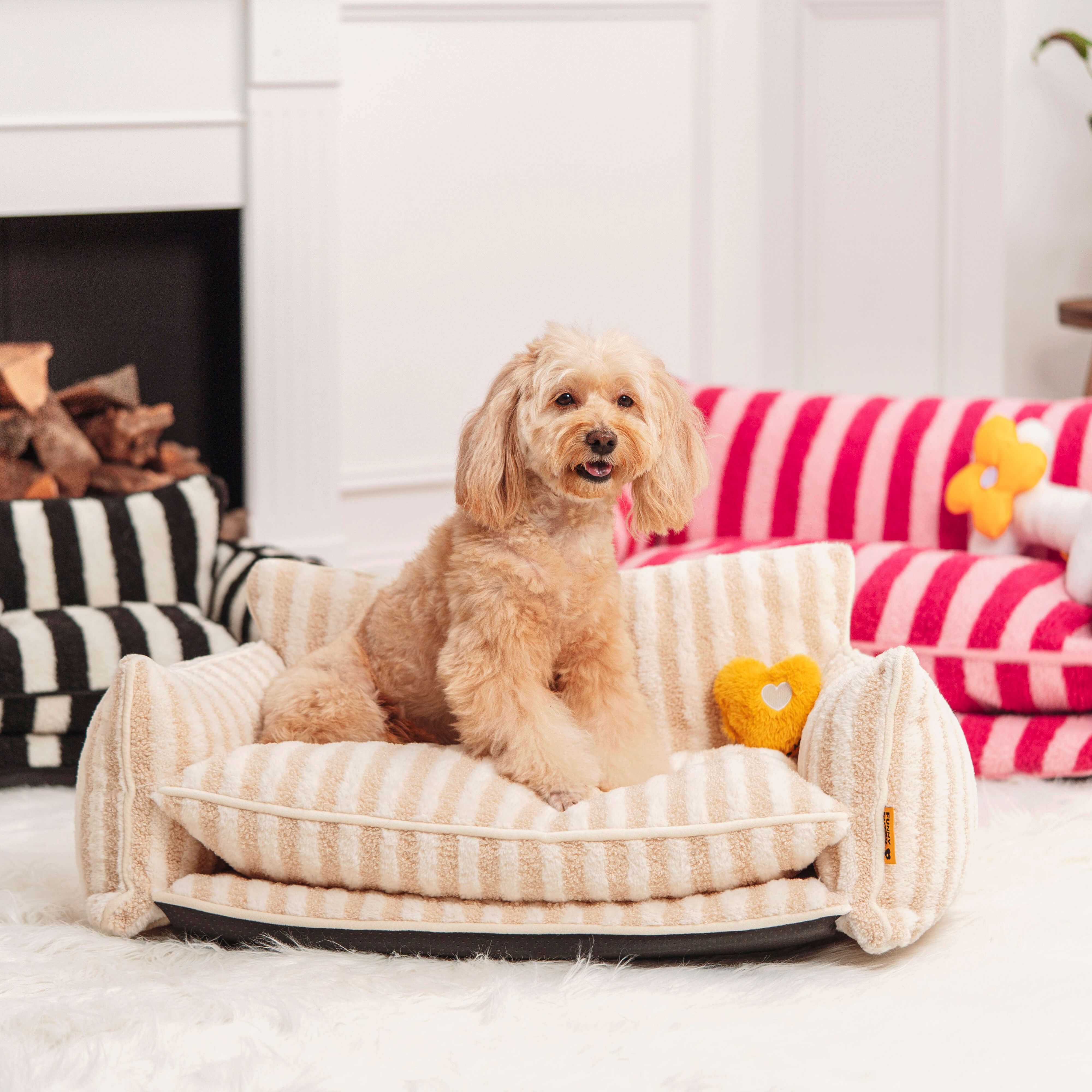 Trendy Striped Faux Lambswool Double Layer Dog & Cat Sofa Bed - Home Office