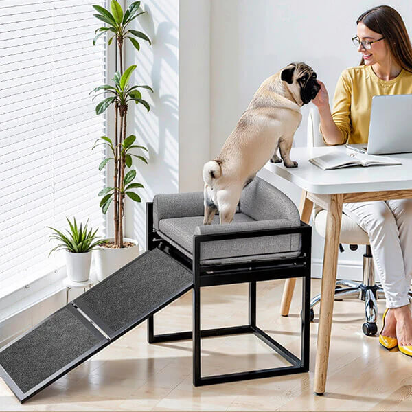Elevated Pet Sofa Bed with Steps Ramp for Bedside Lounge or Dog Window Perch