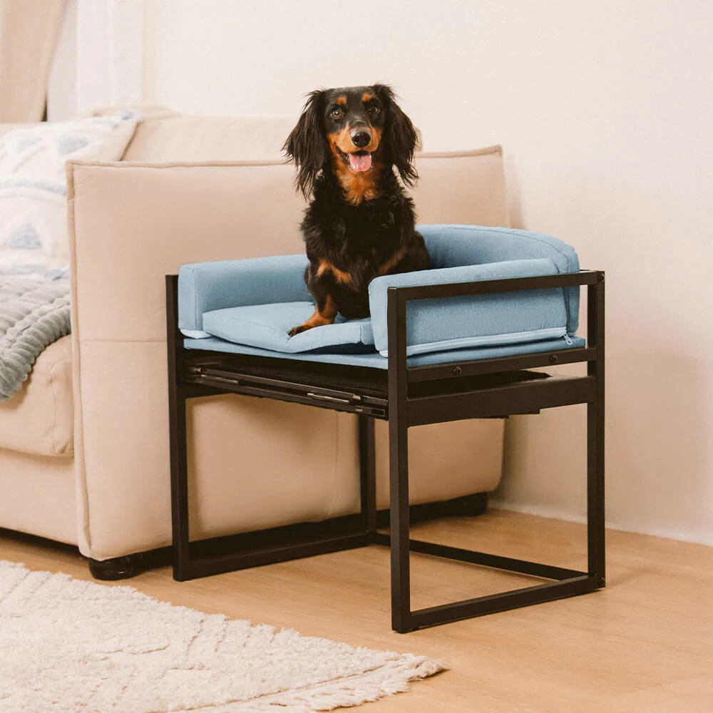 Elevated Pet Sofa Bed with Steps Ramp for Bedside Lounge or Dog Window Perch