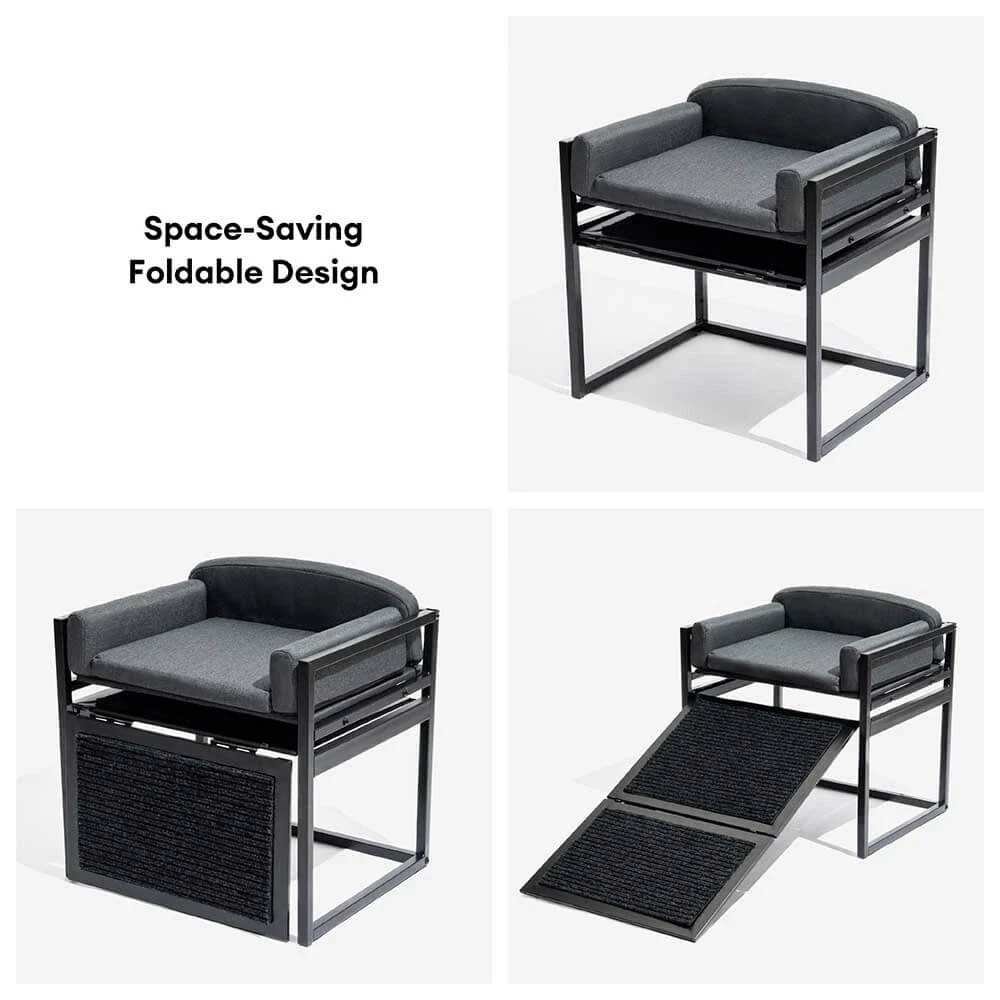 Elevated Pet Sofa Bed with Steps Ramp for Bedside Lounge or Dog Window Perch