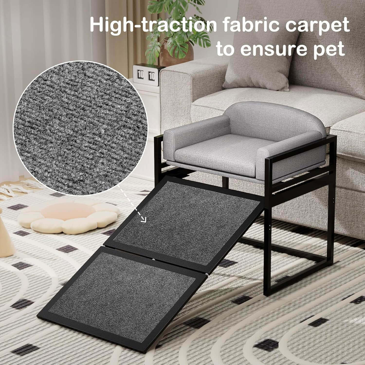 Elevated Pet Sofa Bed with Steps Ramp for Bedside Lounge or Dog Window Perch